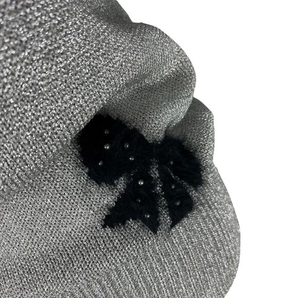 Vintage Smith St. John Metallic Lurex Holiday Sweater Bow Pearl Glam M - Picture 5 of 10